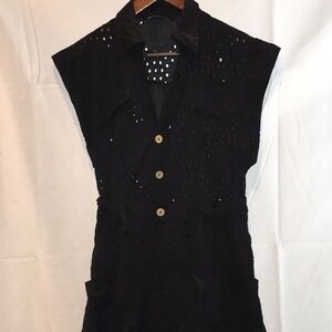 Zara Black Eyelet Embroidered Button-Front Jumpsuit – Size S